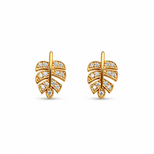 M & D Trends Gold Plated Leaf Stud Earrings for Women