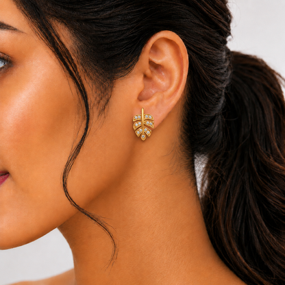 M & D Trends Gold Plated Leaf Stud Earrings for Women