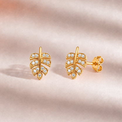 M & D Trends Gold Plated Leaf Stud Earrings for Women