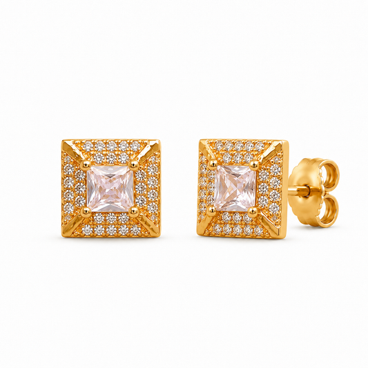 M & D Trends Gold Plated Princess Square Stud Earrings for Women