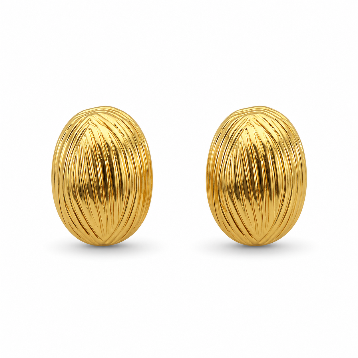 M & D Trends Anti Tarnish Ribbed Oval Stud Earrings