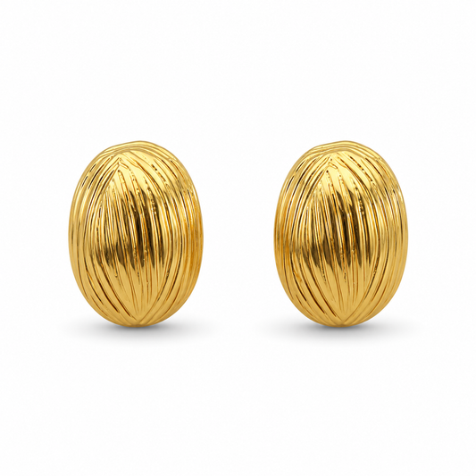 M & D Trends Anti Tarnish Ribbed Oval Stud Earrings