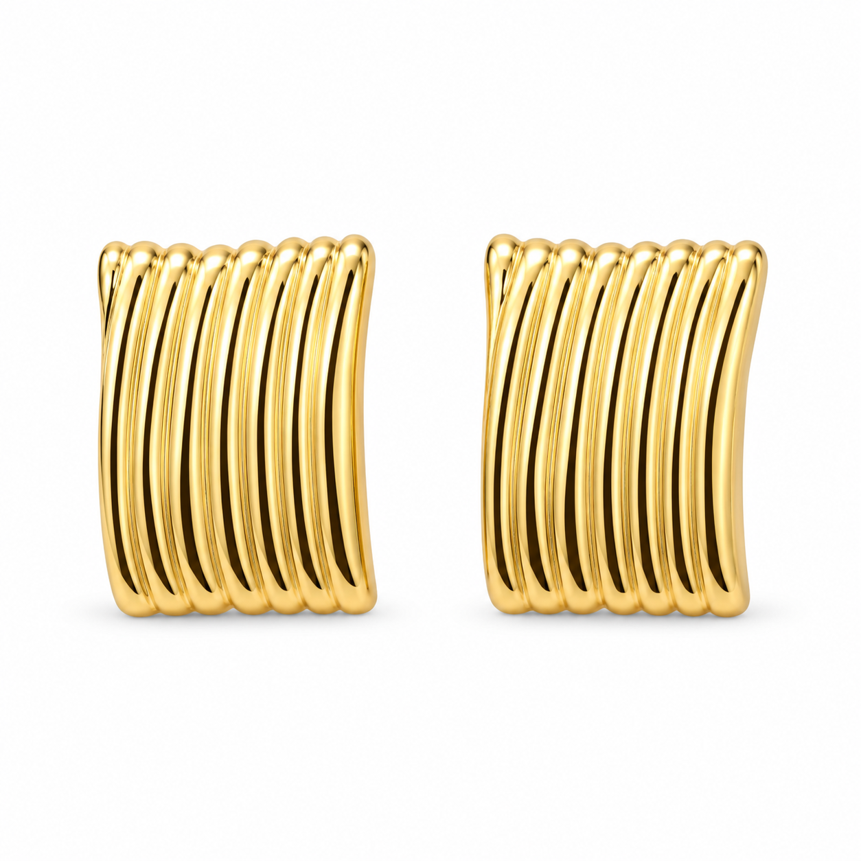 M & D Trends Anti Tarnish Ribbed Rectangle Stud Earrings