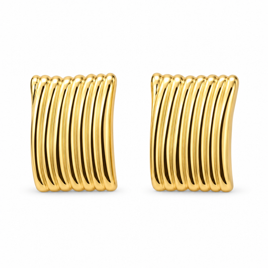 M & D Trends Anti Tarnish Ribbed Rectangle Stud Earrings