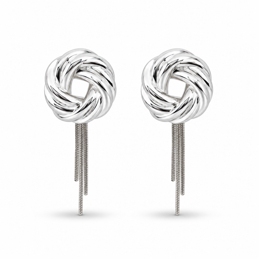 M & D Trends Anti Tarnish Silver Knot Tassel Earrings