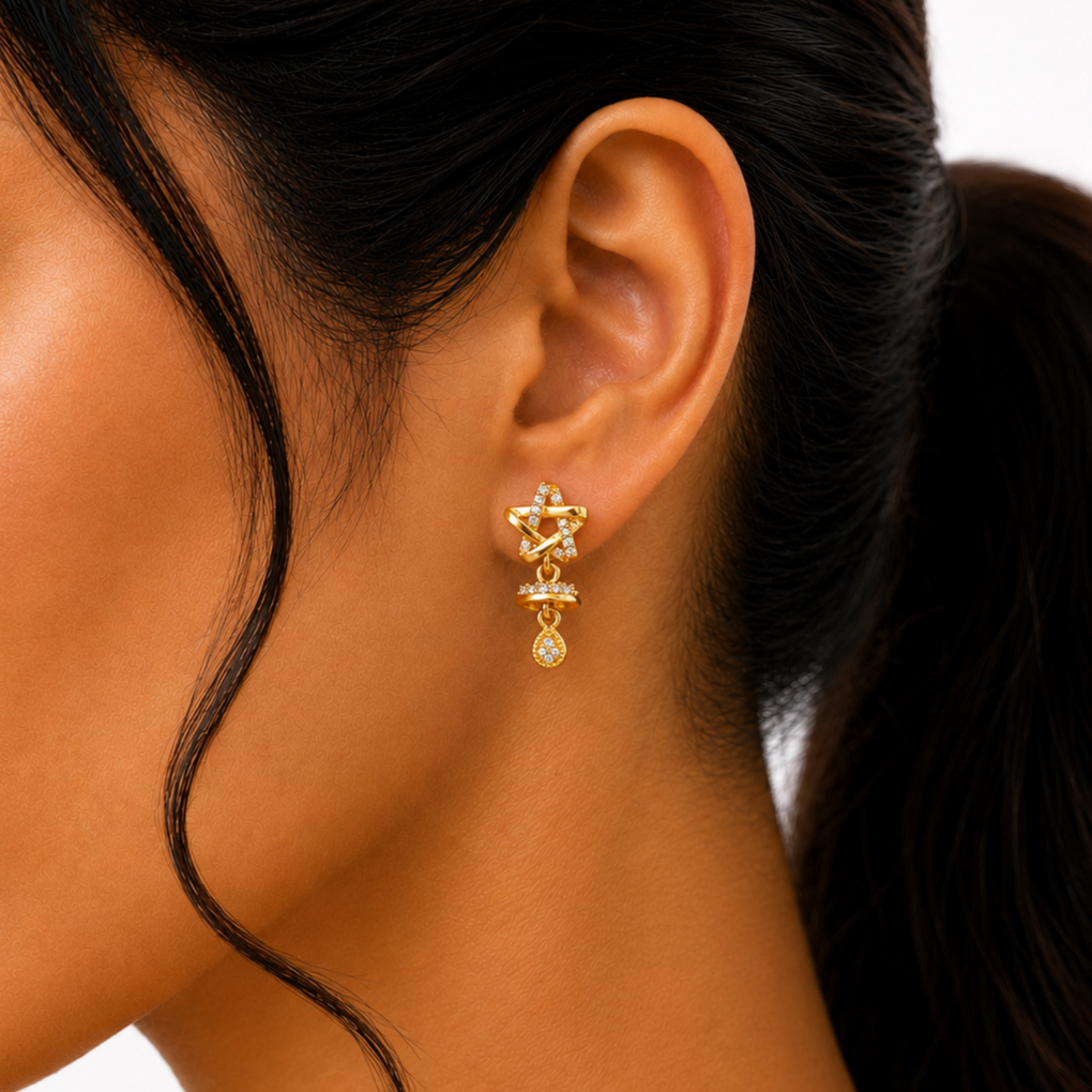 M & D Trends Gold Plated Star Drop Stud Earrings for Women