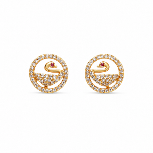 M & D Trends Gold Plated Swan Circle Stud Earrings for Women