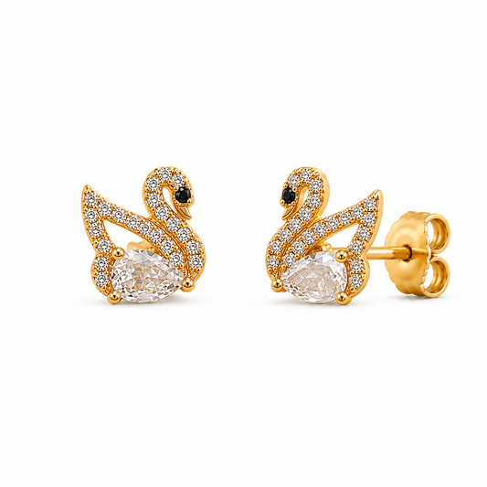M & D Trends Gold Plated Swan Stud Earrings for Women