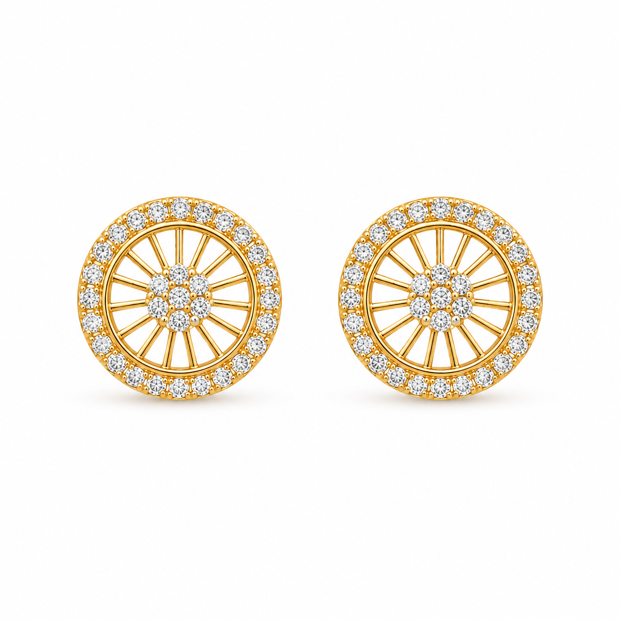 M & D Trends Gold Plated Wheel Stud Earrings for Women