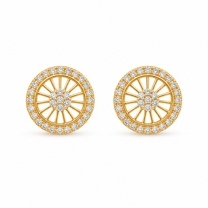 M & D Trends Gold Plated Wheel Stud Earrings for Women
