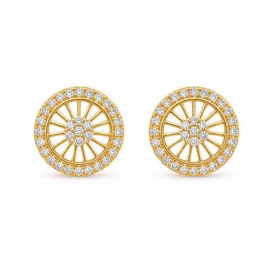 M & D Trends Gold Plated Wheel Stud Earrings for Women