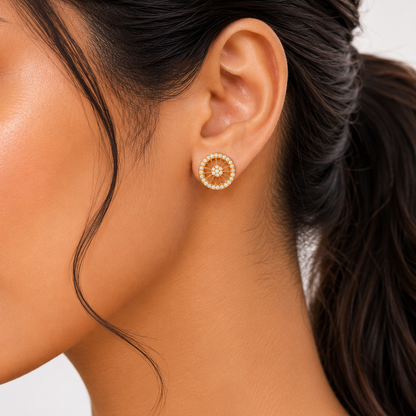 M & D Trends Gold Plated Wheel Stud Earrings for Women
