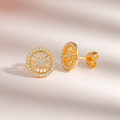M & D Trends Gold Plated Wheel Stud Earrings for Women