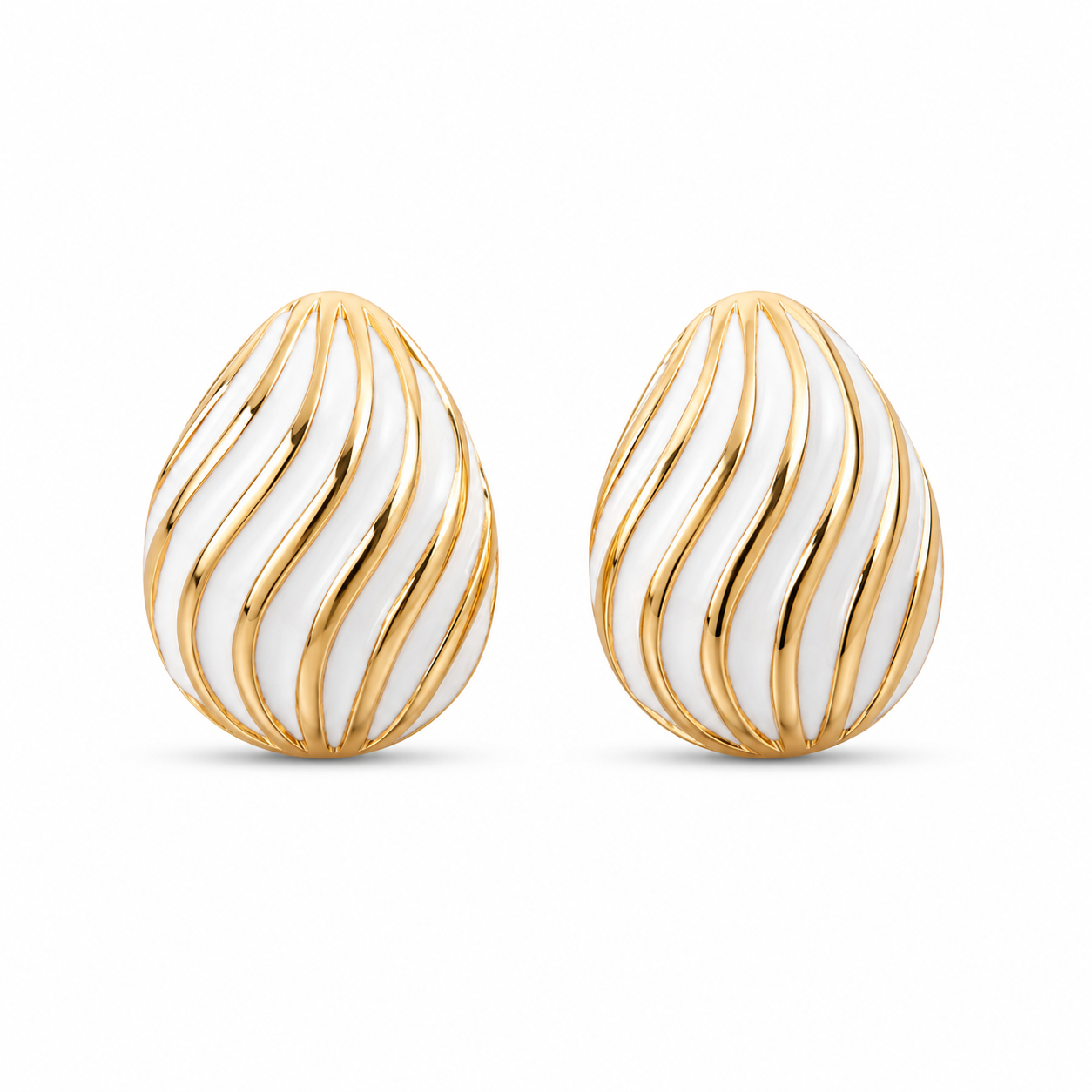 White Enamel Oval Stud Earrings