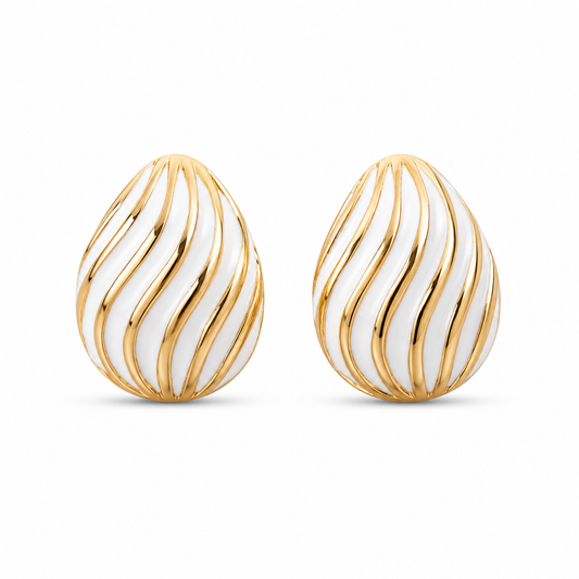 White Enamel Oval Stud Earrings